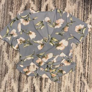 Floral Tie-Front Women's Top in Light Blue